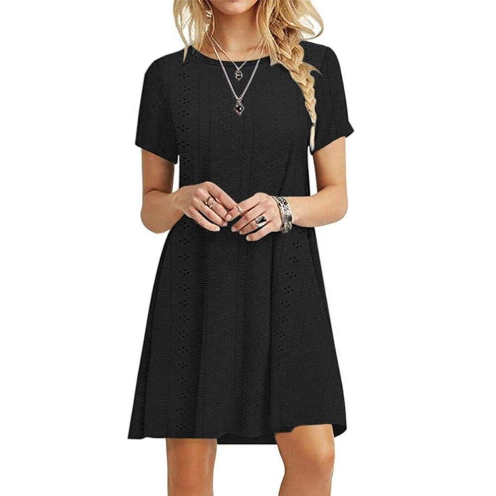 Summer Eyelet Black T-Shirt Dress